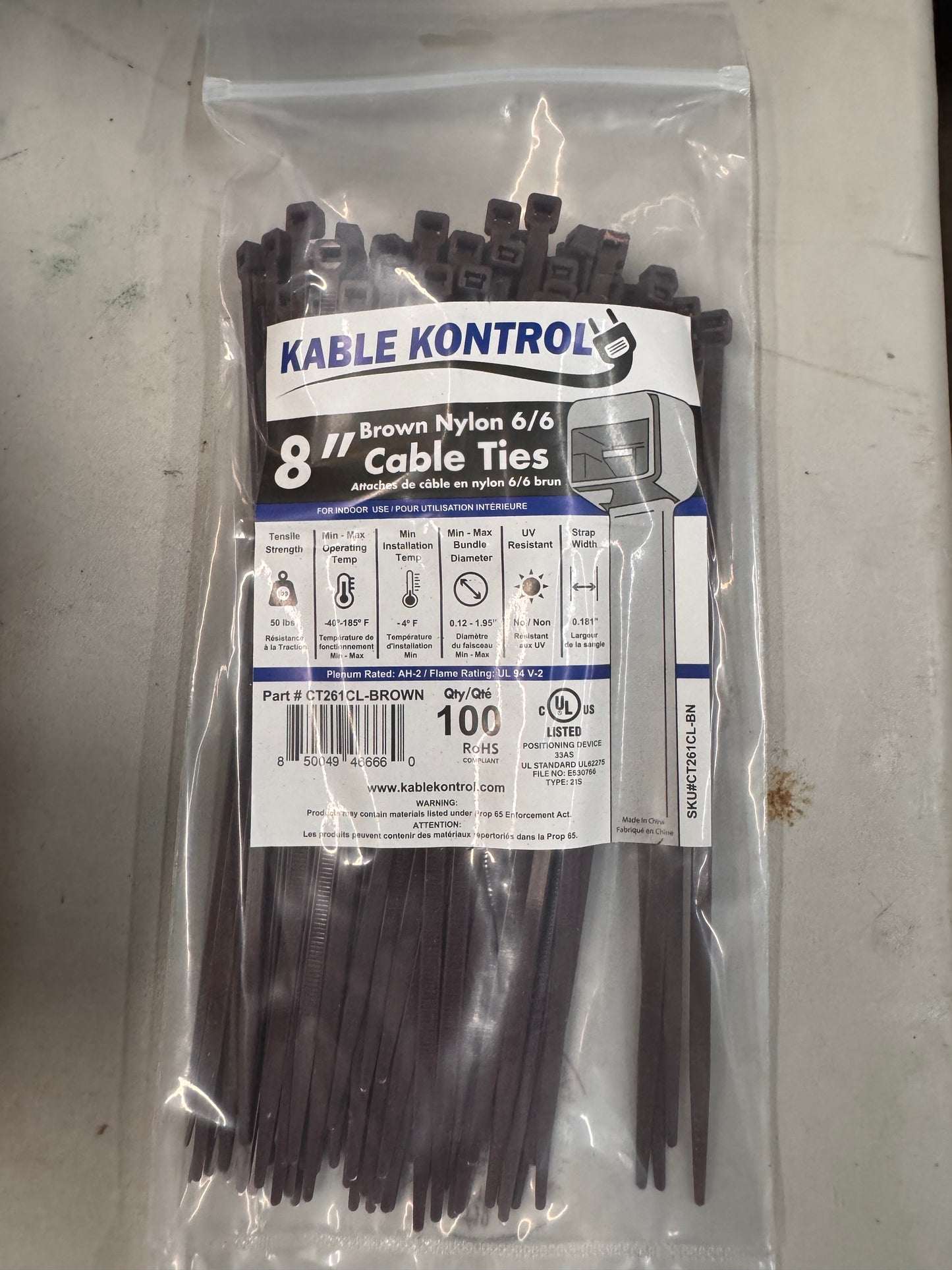 (100) 8" or 4" Pintail Brown Cable Ties