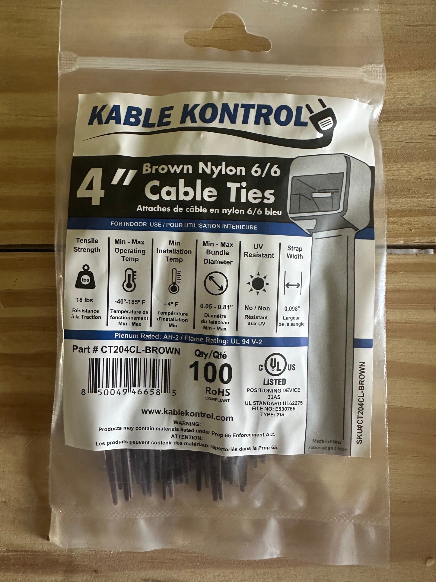 (100) 8" or 4" Pintail Brown Cable Ties