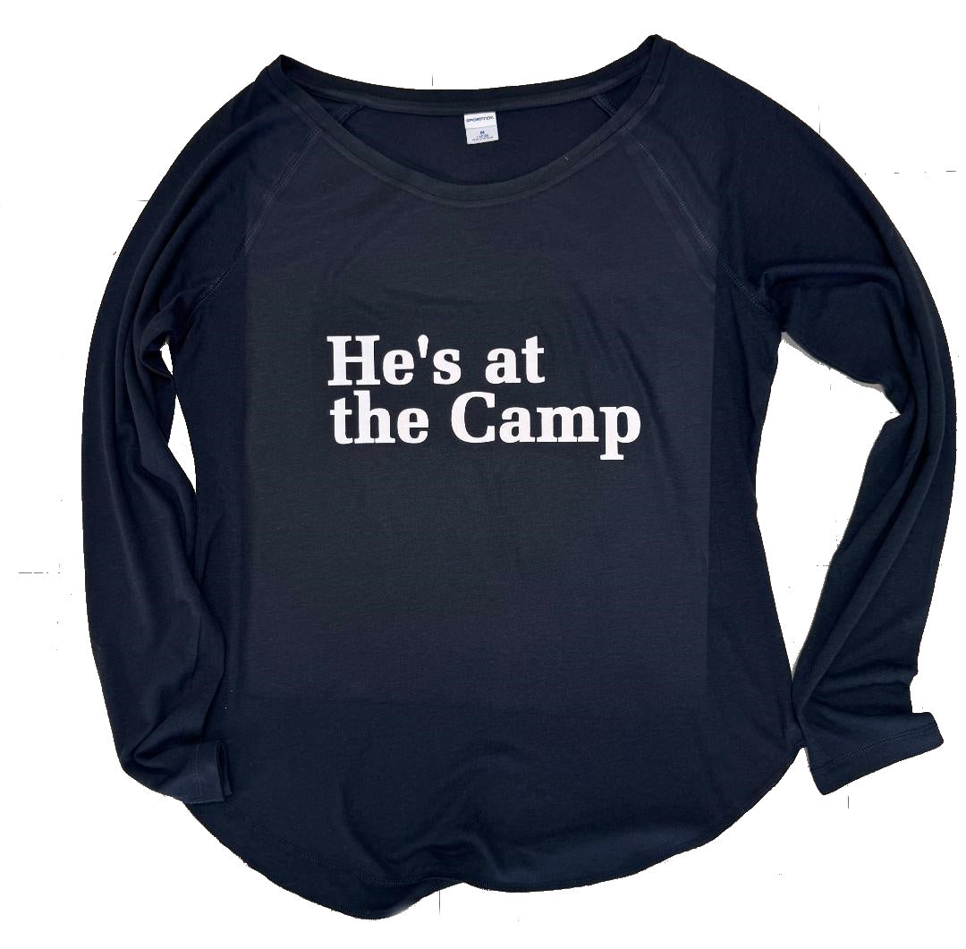 'He's at the Camp' Ladies Scoop Neck Tri Blend L/S Tee (Free Shipping)